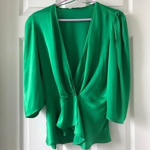Zara party wear green drape front blouse